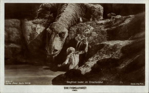 Postcard The Nibelungs, Siegfried bathes in the dragon's blood
