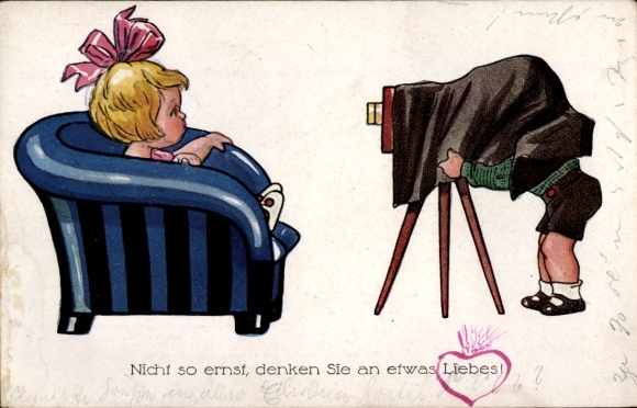Artist Postcard Not so serious, think of something lovely, photo camera