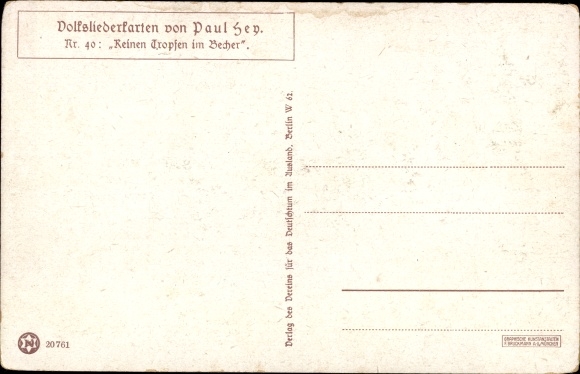 Artiestenlied Ak Hey, Paul, No drop in the cup, volksliedkaart nr. 40