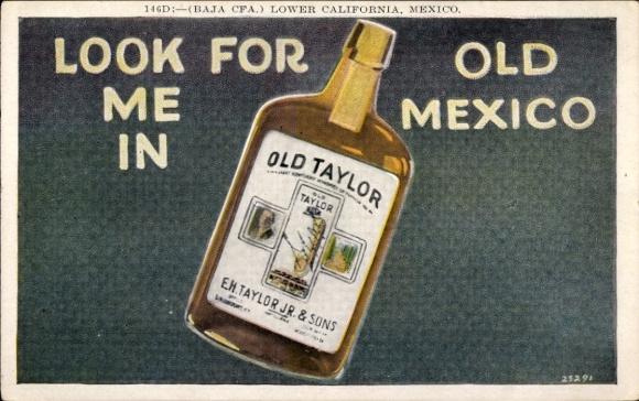 Postcard advertising, alcohol Old Taylor