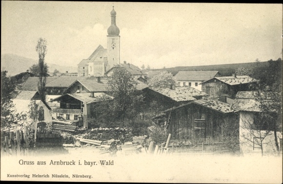 Ak Arnbruck im Bayerischen Wald Oberpfalz, Blick auf den Ort, Kirche