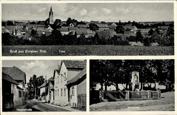 Ak Elxleben in Thüringen, Panorama Stadtansicht, Hauptstraße, Ehrenmal