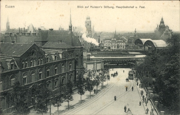 Postcard Essen in the Ruhr area, Huissen's Foundation, Central Station, Post Office