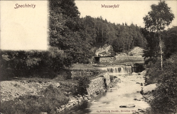 Postcard Spechtritz Rabenau Erzgebirge, waterfall, river, trees, rocks, idyllic landscape