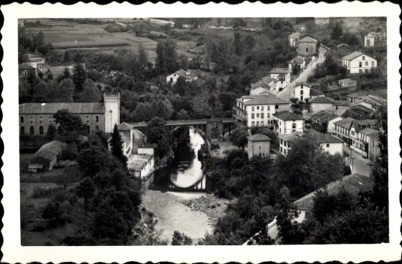 Postcard Puente Viesgo Cantabria, landscape shot, city view, river, bridge