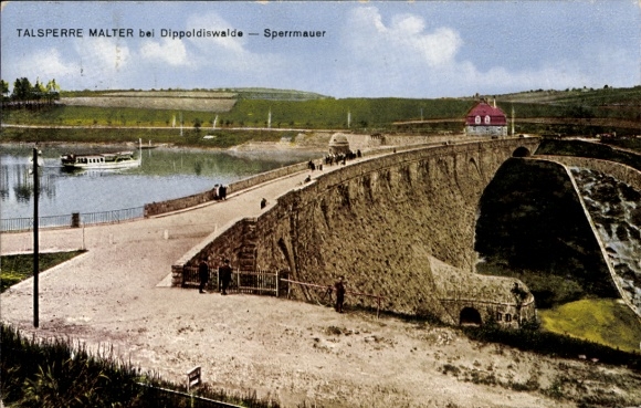 Postcard Malter Dippoldiswalde in the Eastern Ore Mountains, dam, barrier wall