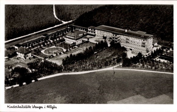 Postcard Wangen im Allgäu, aerial photograph, children's sanatorium