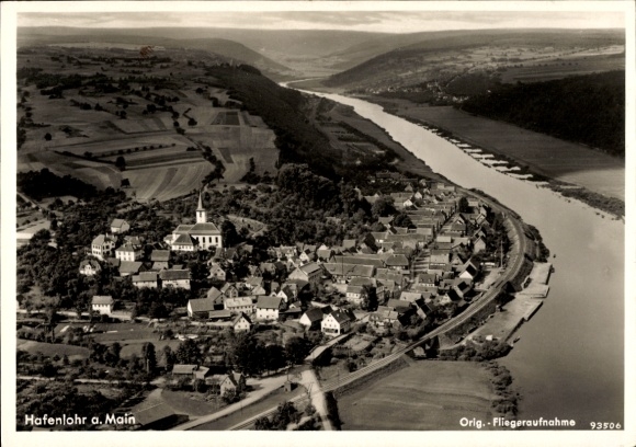 Postcard Hafenlohr am Main Lower Franconia, aerial photograph