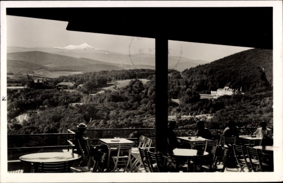 Ak Wien 19. Döbling, Blick von der Kahlenbergterrasse auf Kobenzl und Schneeberg