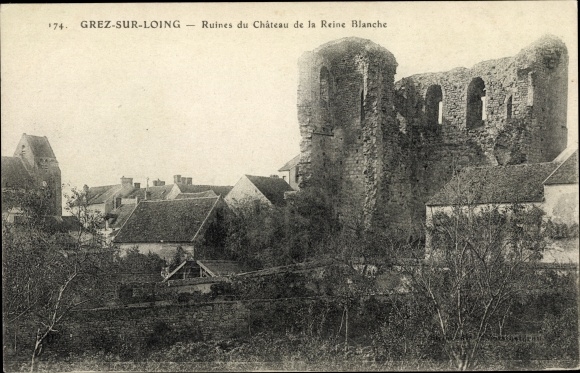 Ak Grez-sur-Loing Seine-et-Marne, Ruines du Chateau de la Reine Blanche