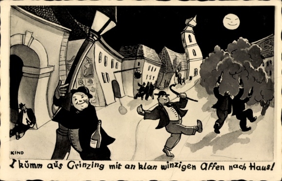 Künstler Ak Kind, Wien 19. Döbling Grinzing Österreich, Betrunkene, Mondnacht