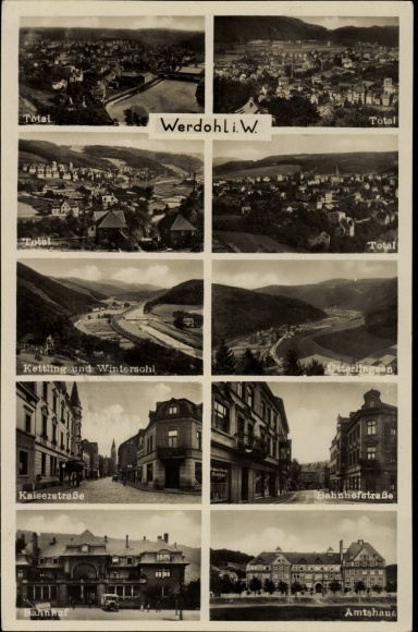 Ak Werdohl im Märkischen Sauerlandkreis, Totale, Kettling, Kaiserstraße, Bahnhofstraße, Bahnhof