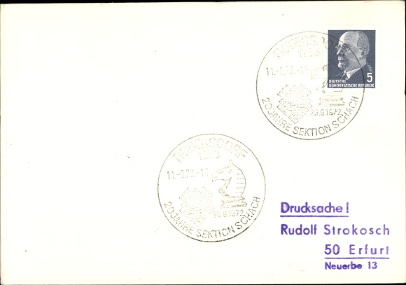 Szachy Ak, stempel Rüdersdorf, 20 lat sekcji szachowej, 1952 - 1972