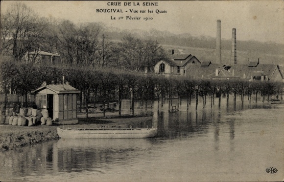 Ak Bougival Yvelines, Überschwemmung der Seine 1910, Blick auf die Kais