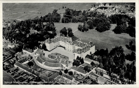 Postcard Pommersfelden, aerial photograph of Weißenstein Castle