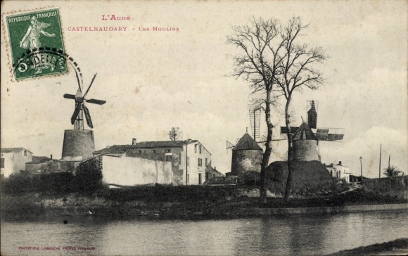 Postcard Castelnaudary Aude, windmills