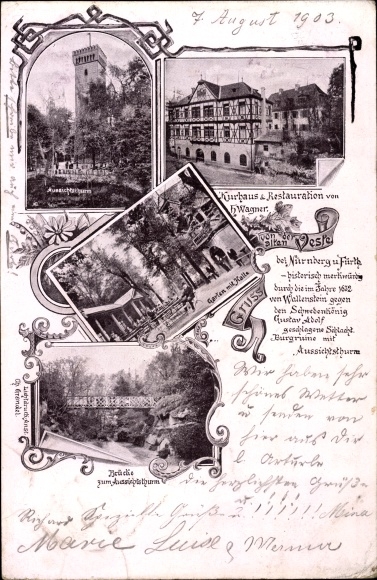 Ak Nürnberg in Mittelfranken Bayern, Kurhaus und Restauration von H. Wagner, Aussichtsturm, Brücke