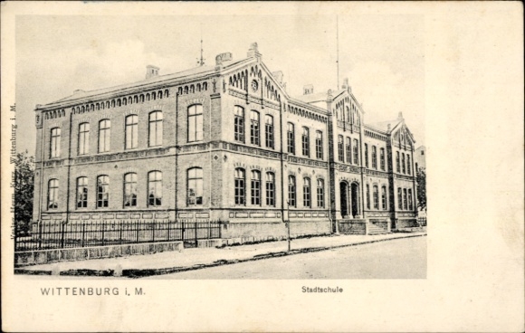 Postcard Wittenburg in Mecklenburg, city school