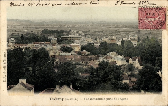 Ak Taverny Val d'Oise, Blick auf  Kirche, ländliche Landschaft, historisch, Poststempel