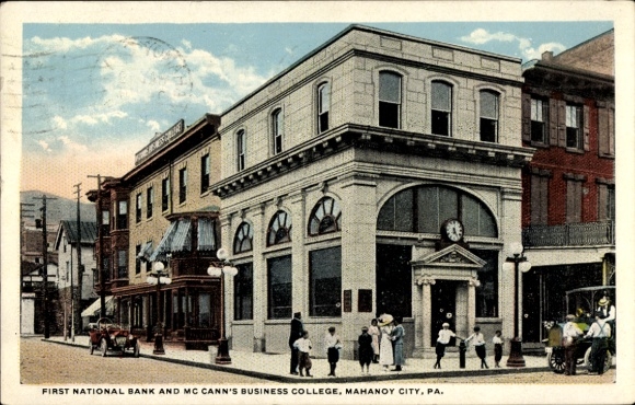 PC Mahanoy Pennsylvania USA, First National bank and Mc Cann's Buisness College
