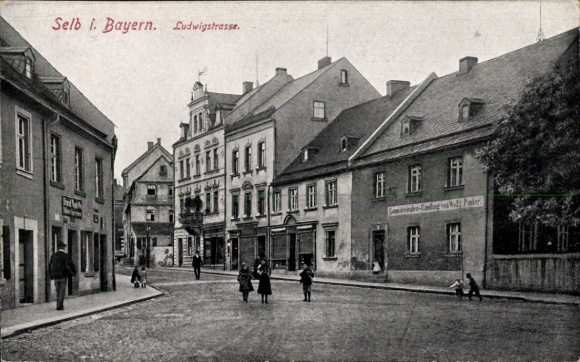 Ak Selb in het Fichtelgebirge Opper-Franken, Ludwigstraße, bouwmaterialen Pauker