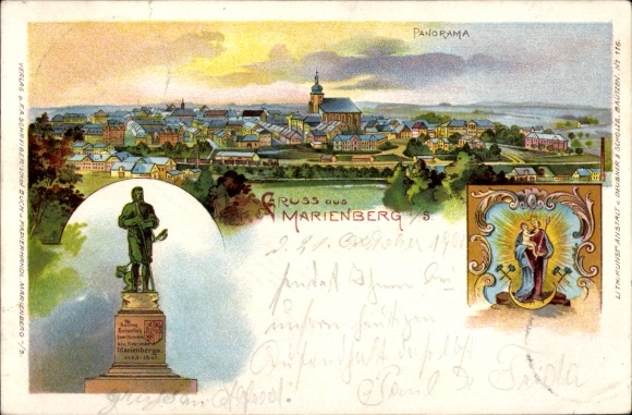 Chromo-Litho Marienberg Erzgebirge, Monument, Panorama, 1903