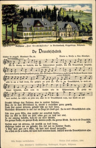Song Postcard Da Draakschänk, Erzgebirge dialect No. 25, Gasthaus Dreckschänke in Breitenbach