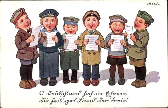 Artist Postcard Engelhard, POE, Singing Children in Uniforms