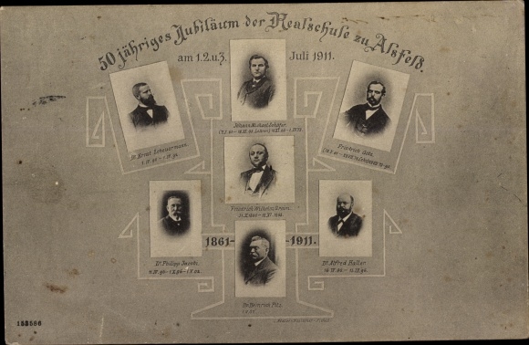 Ansichtkaart Alsfeld in Hessen, 50e verjaardag van de Realschule 1911, lerarenportretten