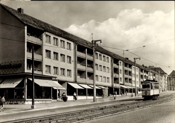 Postcard Nordhausen am Harz, Rautenstraße, tram in motion