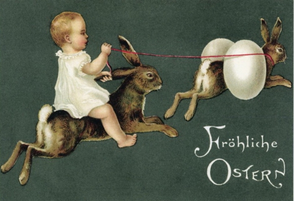Set aus 7 Grusskarten Ostern (neu) - Osterhasen, Engel, Lamm, Küken, Osterei