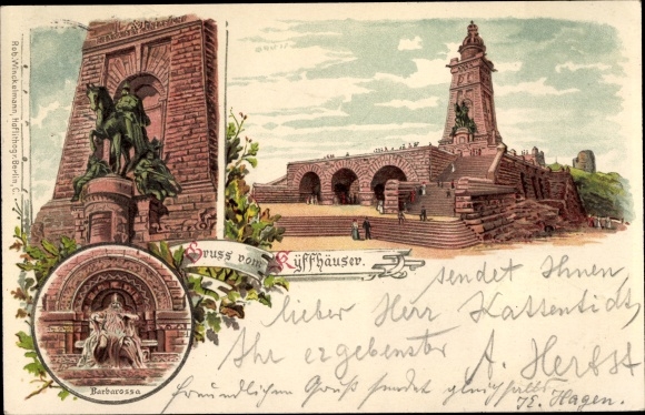 Litho Steinthaleben Kyffhäuserland in Thüringen, Kaiser Wilhelm Denkmal, Barbarossa