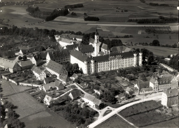 Postcard Ochsenhausen in Württemberg, aerial photograph, monastery