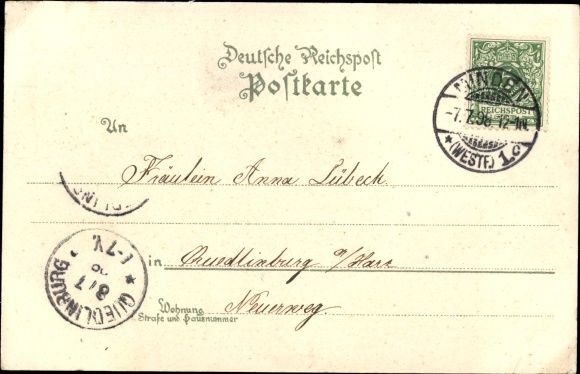 Chromo-Litho Minden in Westphalia, Weser bridge, market, Kaiser Wilhelm monument Porta Westfalica, costumes