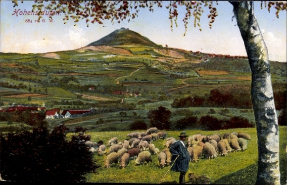 Postcard Hohenstaufen Göppingen in Württemberg, landscape with sheep, mountain in the background, shepherd, N