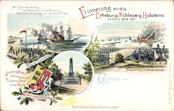 Chromo-Litho Idstedt in Schleswig Holstein, Uprising of Schleswig Holstein 1848, Storming of Friedrichstadt