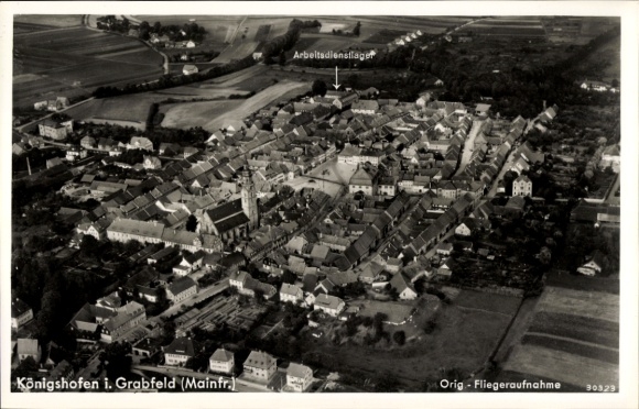 Postcard Bad Königshofen in Grabfeld Lower Franconia, aerial photograph of Königshofen, labor service situation, photo