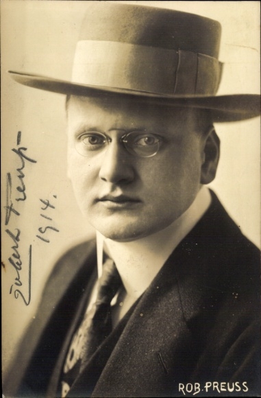Postcard theater director Robert Preuss, portrait, autograph