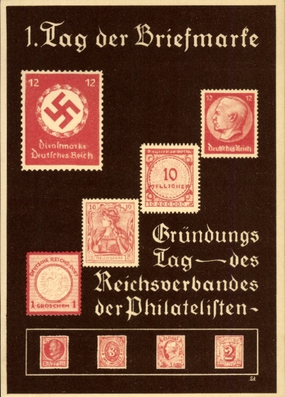 Postwaardestukken Akkoord 1e postzegeldag, oprichtingsdag van de Reichsvereeniging van Filatelisten