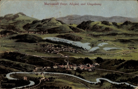 Maps Postcard Felle, Eugen, Martinszell Waltenhofen in the Oberallgäu, general view, surroundings