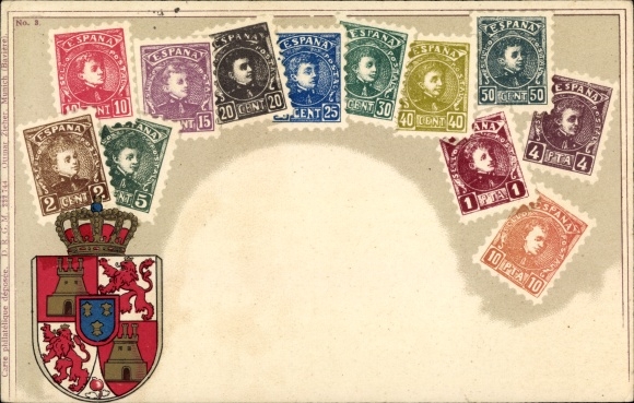 Reliëfstempels ansichtkaart Spanje, wapenschild, Ottmar Zieher
