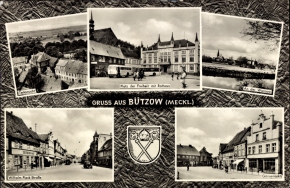 Postcard Bützow in Mecklenburg, Freedom Square with City Hall, An der Warnow, Wilhelm-Pieck-Strasse