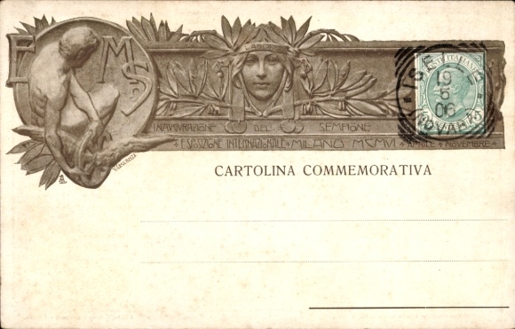 Postal stationery artist PC Milano Milan Lombardy, International Exhibition 1906, Sempione