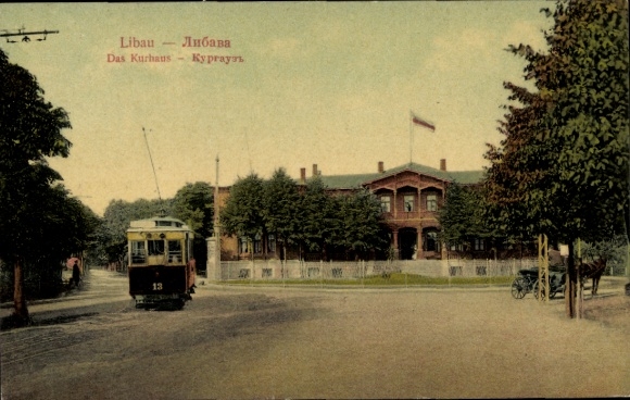 Postcard Liepaja Libau Latvia, Kurhaus, tram no. 13