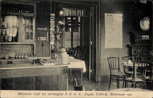 Postcard Hansestadt Lübeck, Abstinence Cafe of the united IOGT lodges, Untertrave 100