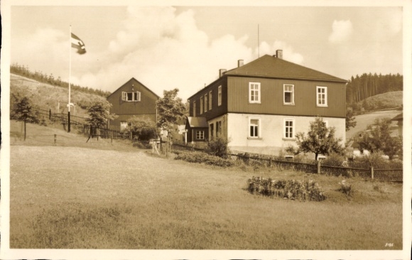 Postcard Geising Altenberg Erzgebirge, DJH Hostel, exterior view, HJ training camp