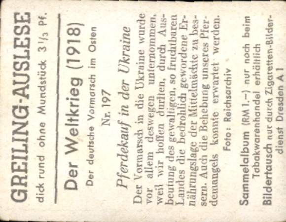 Collector's picture The World War 1918 The German advance in the East No. 197, buying horses in the Ukraine