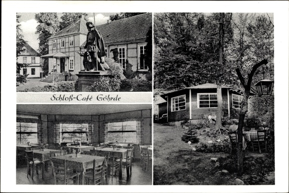 Ak Göhrde in Niedersachsen, Schloss-Café, Denkmal