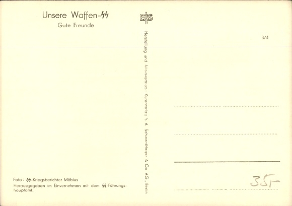 Postcard Waffen-SS, Good Friends, SS Men with Horse