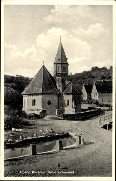 Postcard Grünsfeldhausen Grünsfeld in Baden, little church